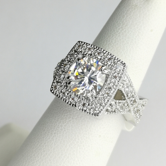 Vintage inspired 3ct CZ ring 14k white gold overlay size 6 🆕 - Picture 6 of 6